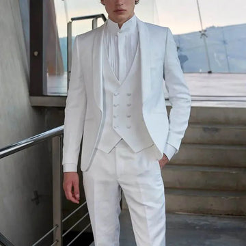 Aidase Luxury White Wedding Men Suits 3 Piece Jacket Pants Vest Male Clothing Single Breasted Shawl Lapel Regular Length Blazer 2024 aidase-shop